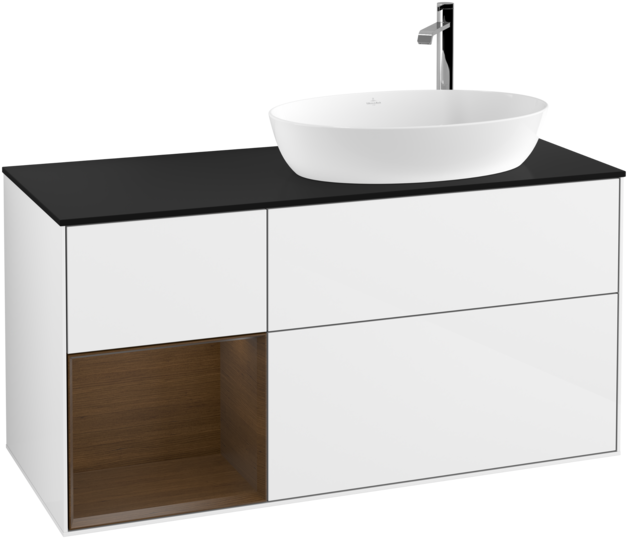 Тумба під раковину Villeroy & Boch Finion 120х50,1 см з підсвіткою МДФ білий глянцевий лак/скло чорне матове G922GNGF