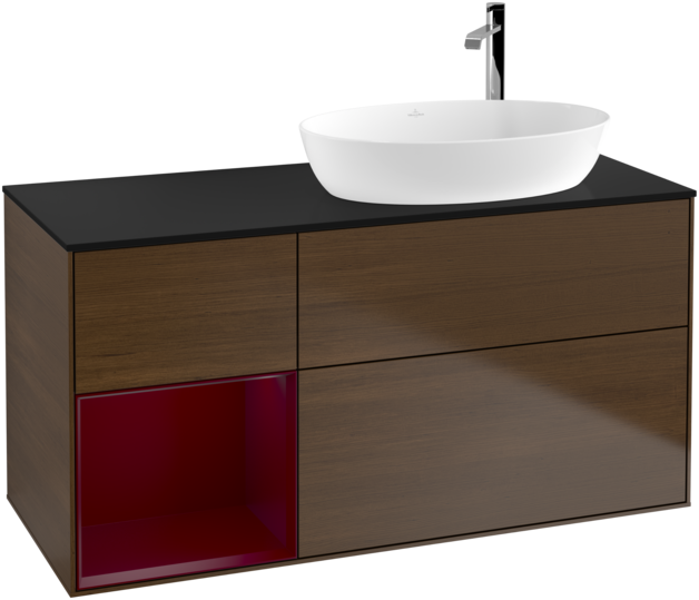 Тумба під раковину Villeroy & Boch Finion 120х50,1 см з підсвічуванням МДФ шпон волоського горіха/скло чорне матове G922HBGN