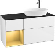 Тумба під раковину Villeroy & Boch Finion 120х50,1 см з підсвіткою МДФ білий глянцевий лак/скло чорне матове G922HFGF