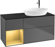 Тумба під раковину Villeroy & Boch Finion 120х50,1 см з підсвічуванням антрацит матовий лак/скло чорне матове G922HFGK