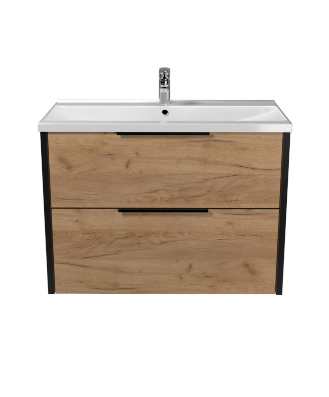 Тумба подвесная Мойдодыр Line Craft 80 с раковиной Rodeo ДСП дуб крафт 00-0008077