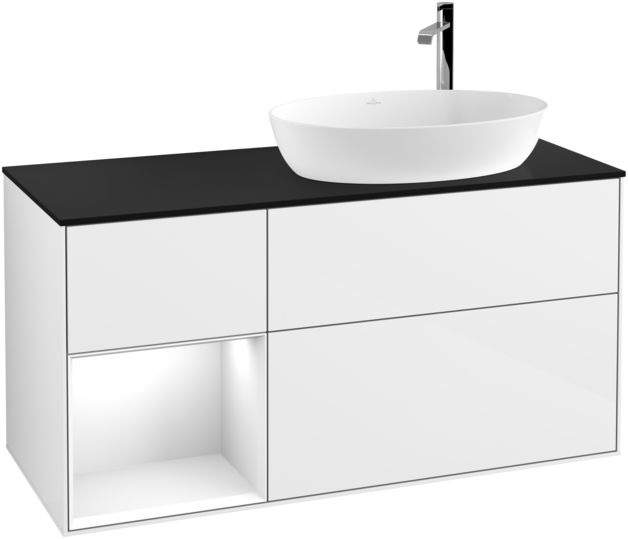 Тумба под раковину Villeroy & Boch Finion 120х50,1 см с подсветкой МДФ глянцевый белый лак/стекло черное матовое G922GFGF