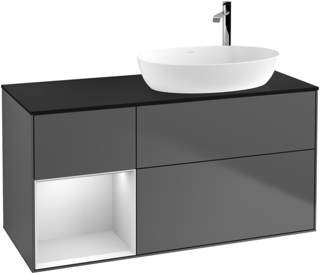 Тумба під раковину Villeroy & Boch Finion 120х50,1 см з підсвічуванням антрацит матовий лак/скло чорне матове G922MTGK