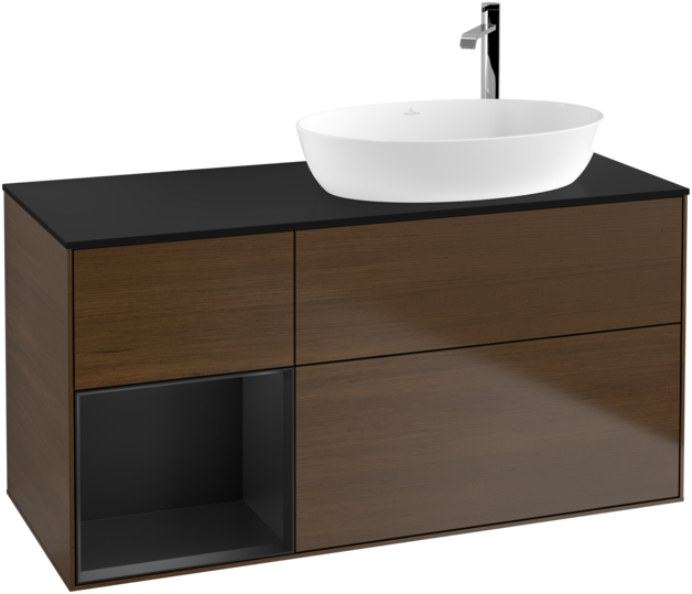 Тумба под раковину Villeroy & Boch Finion 120х50,1 см с подсветкой МДФ шпон грецкого ореха/стекло черное матовое G922PDGN