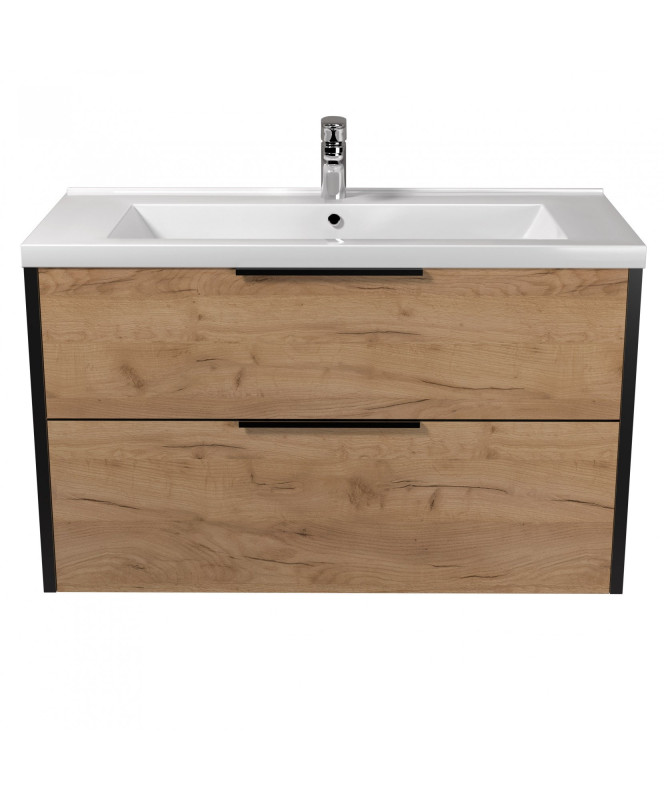 Тумба підвісна Мийдодир Line Craft 100 з раковиною Cosmo ДСП дуб крафт 00-0008386