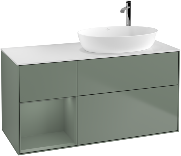 Тумба под раковину Villeroy & Boch Finion 120х50,1 см с подсветкой МДФ оливковый матовый лак/стекло белое матовое G921GMGM