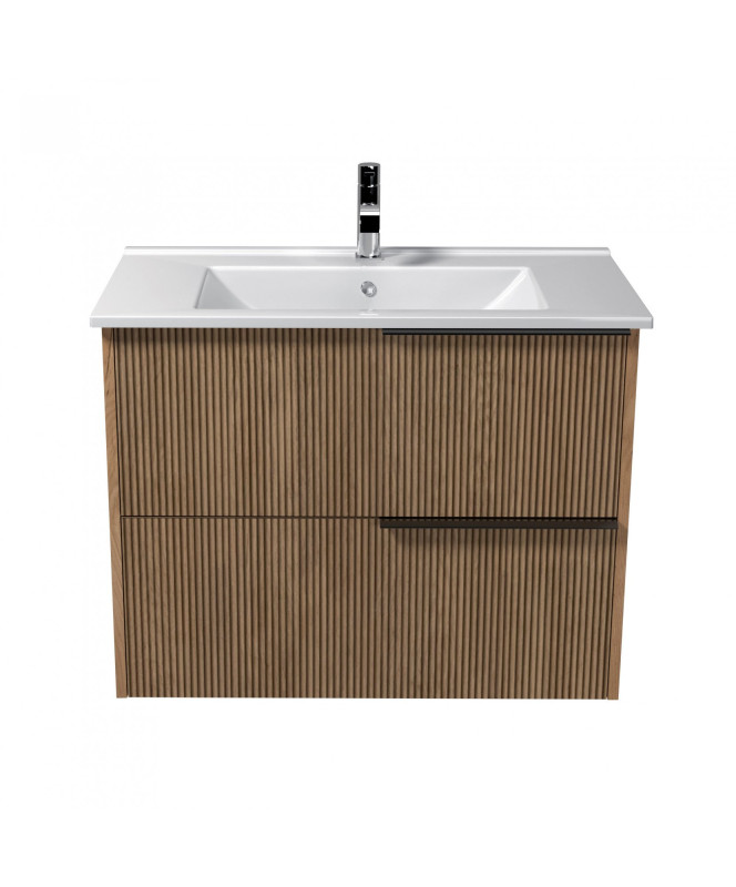 Тумба подвесная Мойдодыр Grace 80-A с раковиной Creavit Su-80 ДСП дуб поджаренный 00-0008599