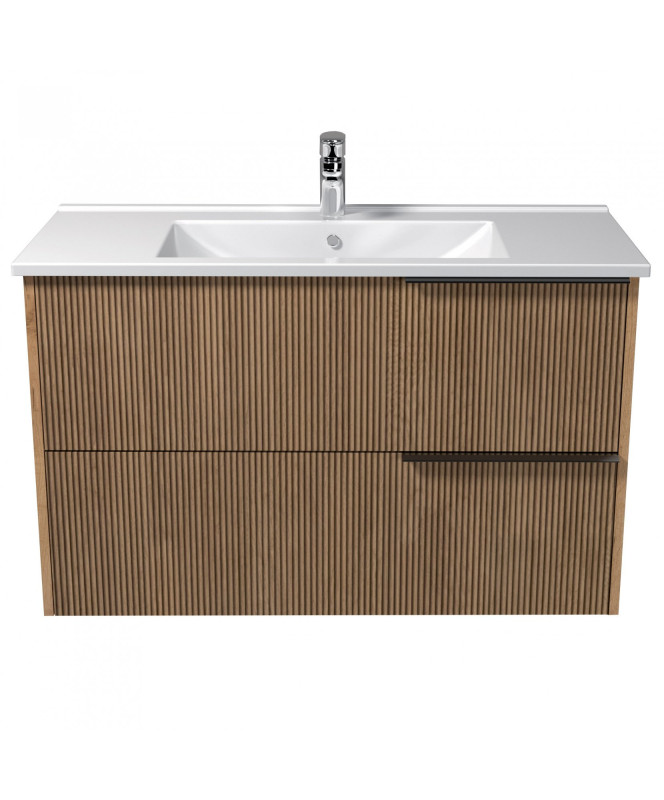 Тумба подвесная Мойдодыр Grace 100-A с раковиной Creavit Su-100 ДСП дуб поджаренный 00-0008600