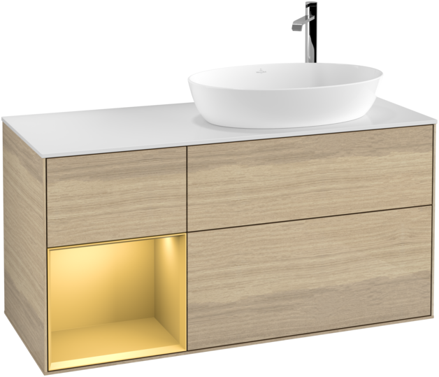 Тумба под раковину Villeroy & Boch Finion 120х50,1 см с подсветкой МДФ шпон дуба/стекло белое матовое G921HFPC