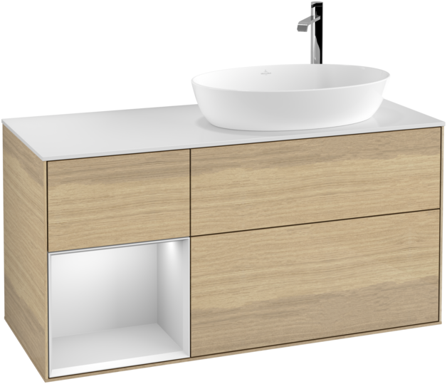 Тумба под раковину Villeroy & Boch Finion 120х50,1 см с подсветкой МДФ шпон дуба/стекло белое матовое G921MTPC