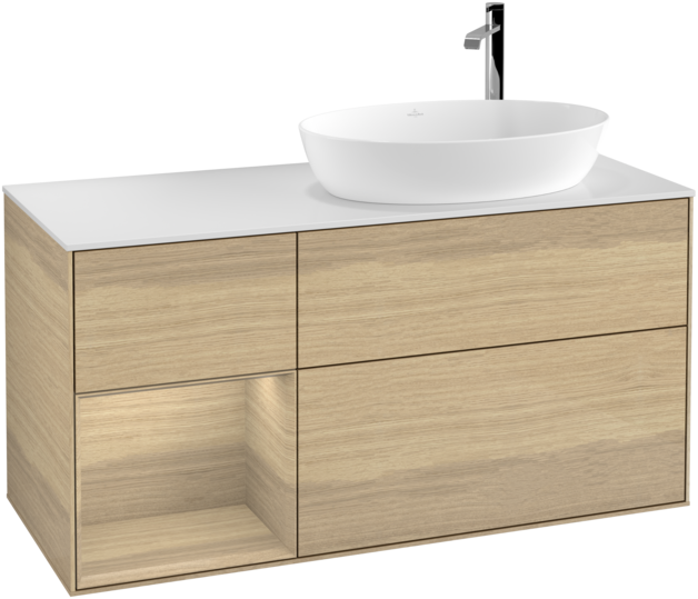 Тумба под раковину Villeroy & Boch Finion 120х50,1 см с подсветкой МДФ шпон дуба/стекло белое матовое G921PCPC