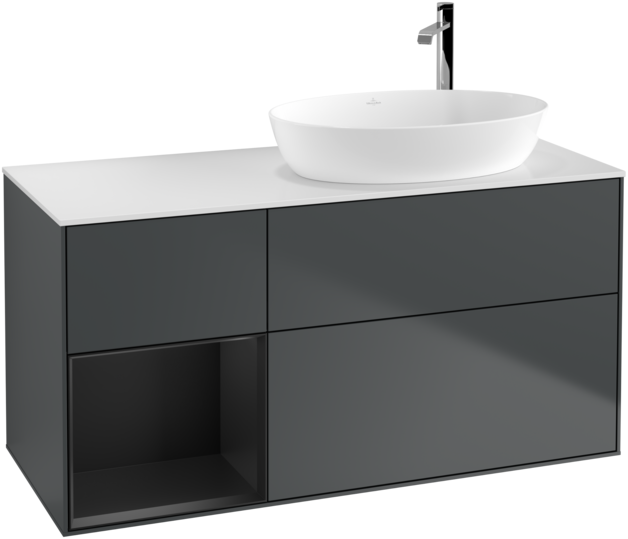 Тумба под раковину Villeroy & Boch Finion 120х50,1 см с подсветкой МДФ темно-синий матовый лак/стекло белое матовое G921PDHG