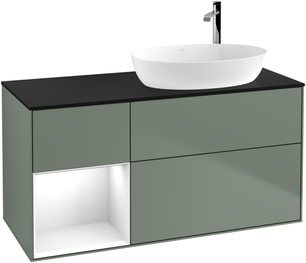 Тумба под раковину Villeroy & Boch Finion 120х50,1 см с подсветкой МДФ оливковый матовый лак/стекло черное матовое G922GFGM