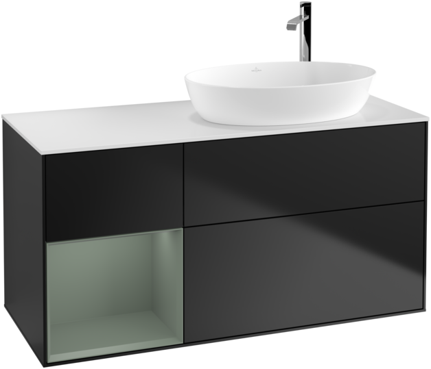 Тумба под раковину Villeroy & Boch Finion 120х50,1 см с подсветкой МДФ черный матовый лак/стекло белое матовое G921GMPD