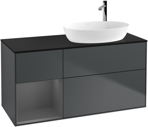 Тумба под раковину Villeroy & Boch Finion 120х50,1 см с подсветкой МДФ темно-синий матовый лак/стекло черное матовое G922GKHG