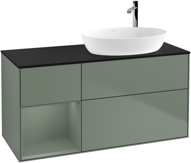 Тумба под раковину Villeroy & Boch Finion 120х50,1 см с подсветкой МДФ оливковый матовый лак/стекло черное матовое G922GMGM