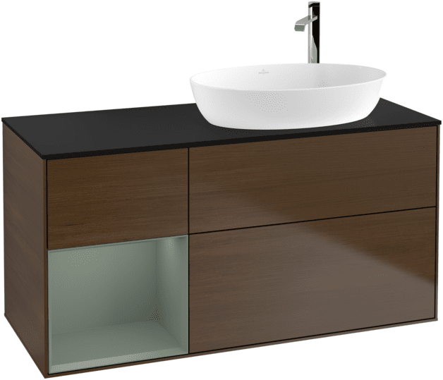 Тумба під раковину Villeroy & Boch Finion 120х50,1 см з підсвічуванням МДФ шпон волоського горіха/скло чорне матове G922GMGN