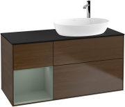 Тумба під раковину Villeroy & Boch Finion 120х50,1 см з підсвічуванням МДФ шпон волоського горіха/скло чорне матове G922GMGN