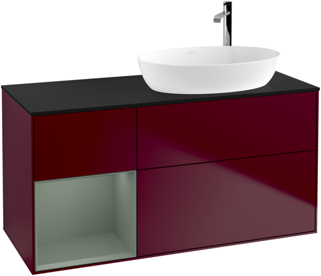 Тумба под раковину Villeroy & Boch Finion 120х50,1 см с подсветкой МДФ пион матовый лак/стекло черное матовое G922GMHB