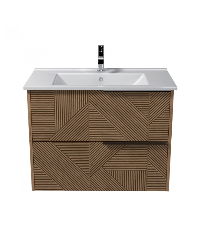 Тумба подвесная Мойдодыр Cubic 80-A с раковиной Creavit Su-80 ДСП дуб поджаренный 00-0008641