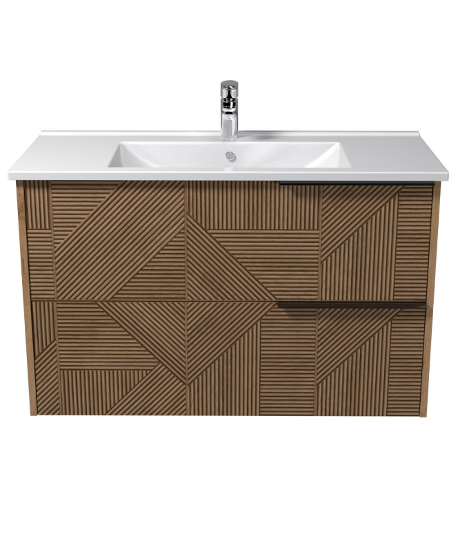 Тумба подвесная Мойдодыр Cubic 100-A с раковиной Creavit Su-100 ДСП дуб поджаренный 00-0008642