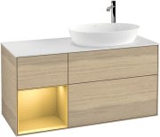 Тумба під раковину Villeroy & Boch Finion 120х50,1 см із підсвічуванням МДФ шпон дуба/скло біле матове G921HFPC
