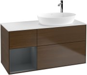 Тумба під раковину Villeroy & Boch Finion 120х50,1 см із підсвічуванням МДФ шпон волоського горіха/скло біле матове G921HGGN