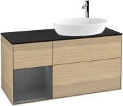 Тумба під раковину Villeroy & Boch Finion 120х50,1 см з підсвічуванням МДФ шпон дуба/скло чорне матове G922GKPC