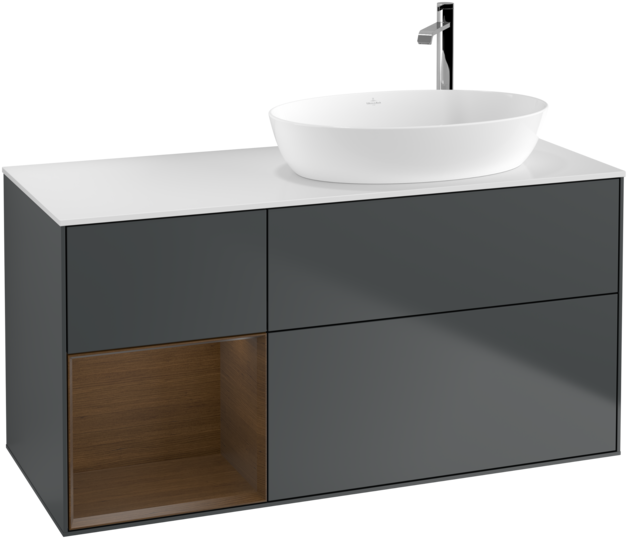 Тумба под раковину Villeroy & Boch Finion 120х50,1 см с подсветкой МДФ темно-синий матовый лак/стекло белое матовое G921GNHG