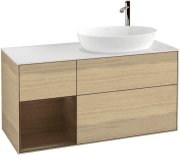 Тумба під раковину Villeroy & Boch Finion 120х50,1 см із підсвічуванням МДФ шпон дуба/скло біле матове G921GNPC