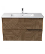 Тумба подвесная Мойдодыр Cubic 100-A с раковиной Creavit Su-100 ДСП дуб поджаренный 00-0008642