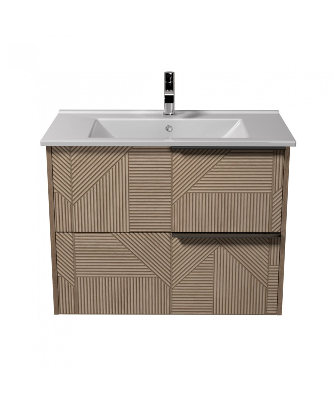 Тумба подвесная Мойдодыр Illusion 80-A с раковиной Creavit Su-80 ДСП дуб натуральный 00-0008594