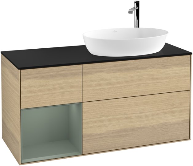 Тумба під раковину Villeroy & Boch Finion 120х50,1 см з підсвічуванням МДФ шпон дуба/скло чорне матове G922GMPC