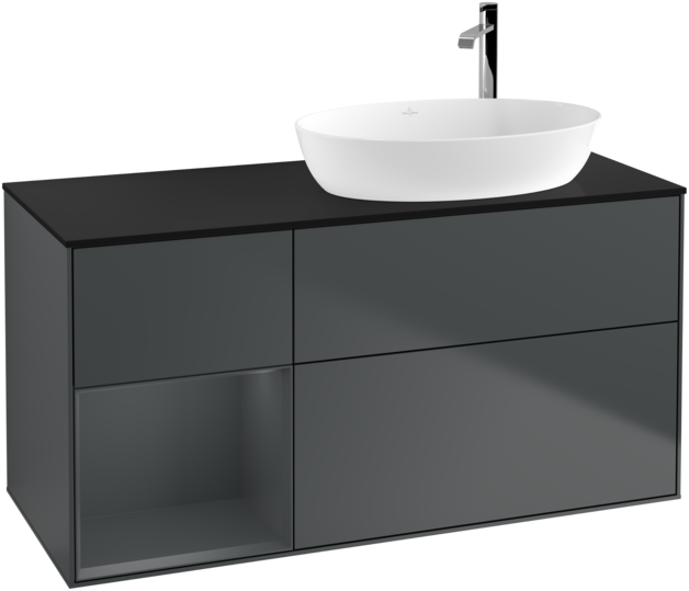 Тумба под раковину Villeroy & Boch Finion 120х50,1 см с подсветкой МДФ темно-синий матовый лак/стекло черное матовое G922HGHG