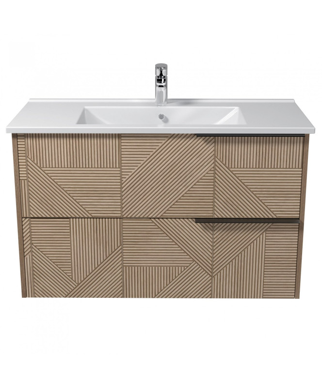 Тумба подвесная Мойдодыр Illusion 100-A с раковиной Creavit Su-100 ДСП дуб натуральный 00-0008595