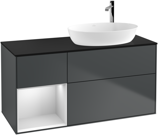 Тумба под раковину Villeroy & Boch Finion 120х50,1 см с подсветкой МДФ темно-синий матовый лак/стекло черное матовое G922MTHG