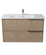 Тумба подвесная Мойдодыр Illusion 100-A с раковиной Creavit Su-100 ДСП дуб натуральный 00-0008595