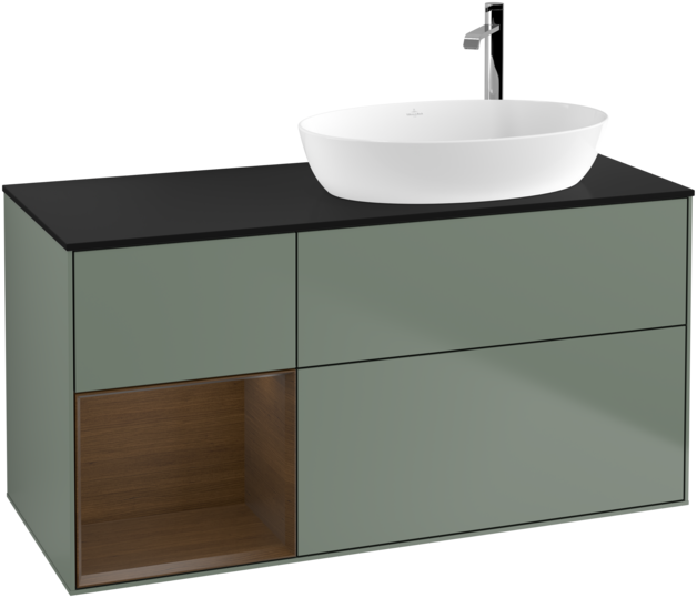 Тумба під раковину Villeroy & Boch Finion 120х50,1 см із підсвічуванням МДФ оливковий матовий лак/скло чорне матове G922GNGM