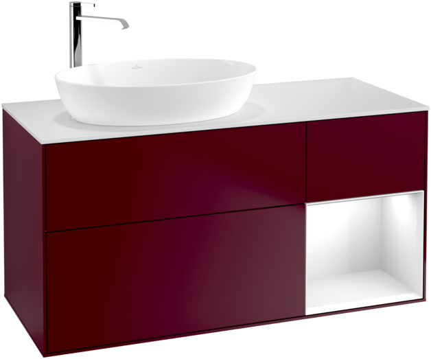 Тумба под раковину Villeroy & Boch Finion 120х50,1 см с подсветкой МДФ пион матовый лак/стекло белое матовое F931GFHB