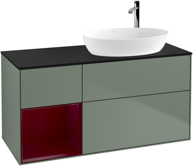 Тумба под раковину Villeroy & Boch Finion 120х50,1 см с подсветкой МДФ оливковый матовый лак/стекло черное матовое G922HBGM