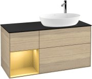 Тумба під раковину Villeroy & Boch Finion 120х50,1 см з підсвічуванням МДФ шпон дуба/скло чорне матове G922HFPC