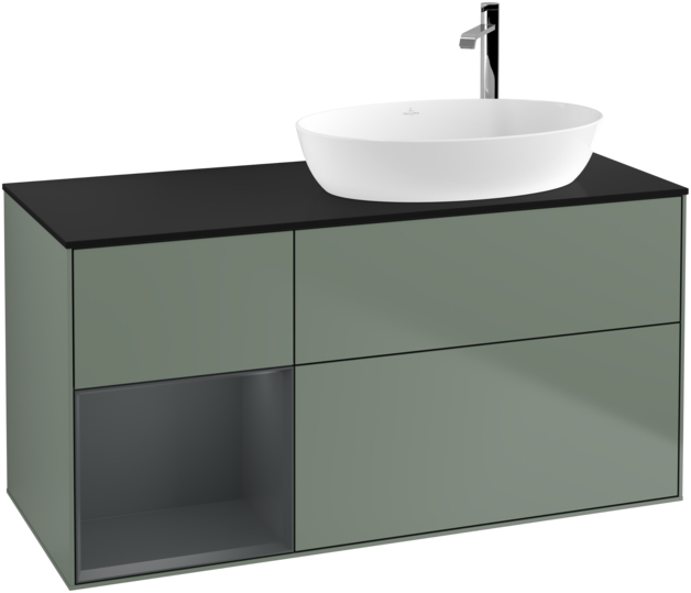 Тумба под раковину Villeroy & Boch Finion 120х50,1 см с подсветкой МДФ оливковый матовый лак/стекло черное матовое G922HGGM