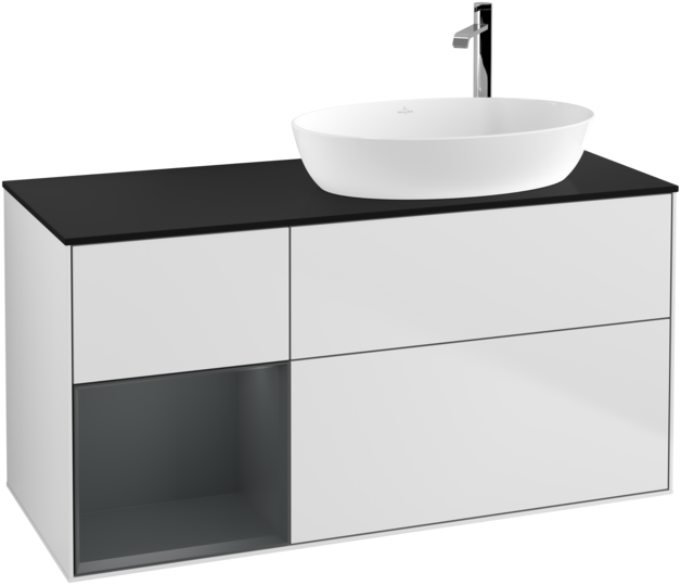 Тумба під раковину Villeroy & Boch Finion 120х50,1 см із підсвічуванням МДФ білий матовий лак/скло чорне матове G922HGMT