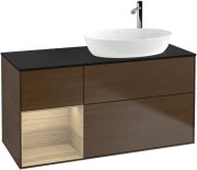 Тумба під раковину Villeroy & Boch Finion 120х50,1 см з підсвічуванням МДФ шпон волоського горіха/скло чорне матове G922PCGN