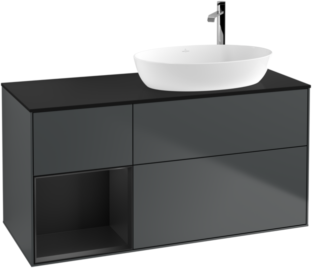 Тумба под раковину Villeroy & Boch Finion 120х50,1 см с подсветкой МДФ темно-синий матовый лак/стекло черное матовое G922PDHG