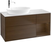 Тумба під раковину Villeroy & Boch Finion 120х50,1 см із підсвічуванням МДФ шпон волоського горіха/скло біле матове F931GNGN