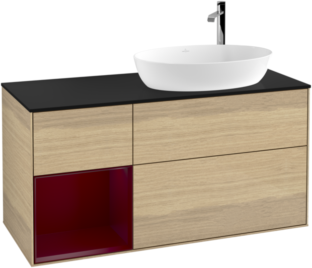 Тумба під раковину Villeroy & Boch Finion 120х50,1 см з підсвічуванням МДФ шпон дуба/скло чорне матове G922HBPC