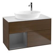 Тумба под раковину Villeroy & Boch Finion 100х50,1 см с подсветкой МДФ шпон грецкого ореха/стекло белое матовое F891GKGN