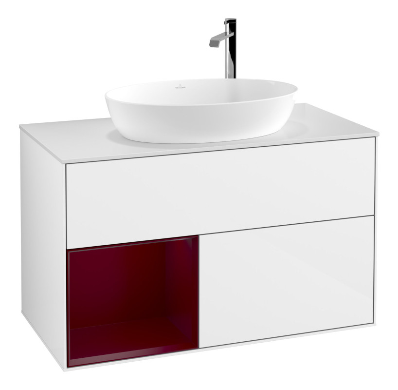 Тумба под раковину Villeroy & Boch Finion 100х50,1 см с подсветкой МДФ глянцевый белый лак/стекло белое матовое F891HBGF