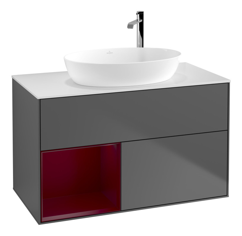 Тумба под раковину Villeroy & Boch Finion 100х50,1 см с подсветкой МДФ антрацит матовый лак/стекло белое матовое F891HBGK